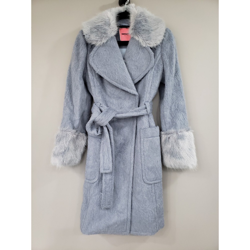 NEVER WORN Kate Spade Faux Fur Dusty Blue Penny Lane Coat Whimsical Fairycore